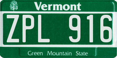 VT license plate ZPL916
