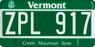 VT license plate ZPL917