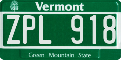 VT license plate ZPL918