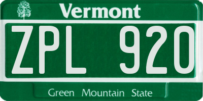 VT license plate ZPL920