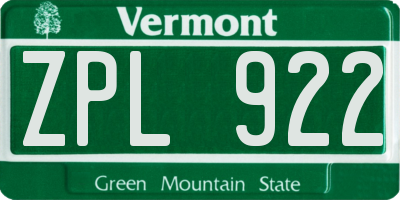 VT license plate ZPL922