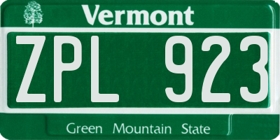 VT license plate ZPL923
