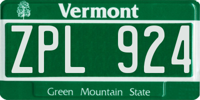 VT license plate ZPL924