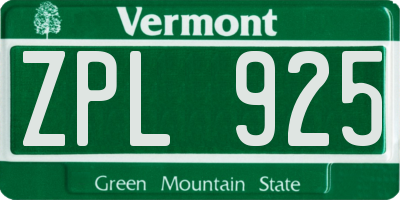 VT license plate ZPL925