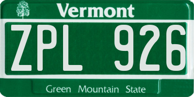 VT license plate ZPL926