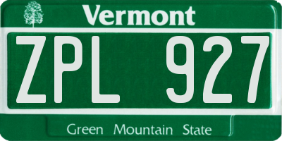 VT license plate ZPL927