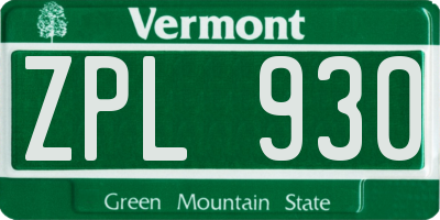 VT license plate ZPL930