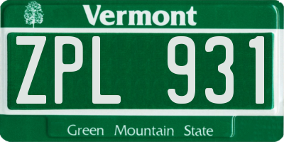 VT license plate ZPL931