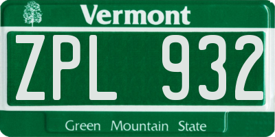 VT license plate ZPL932