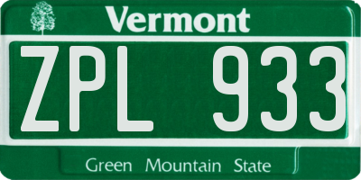 VT license plate ZPL933