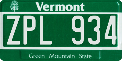 VT license plate ZPL934