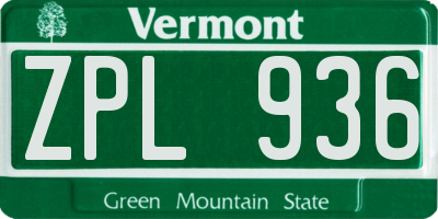 VT license plate ZPL936