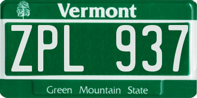 VT license plate ZPL937
