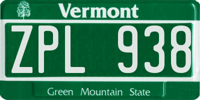 VT license plate ZPL938