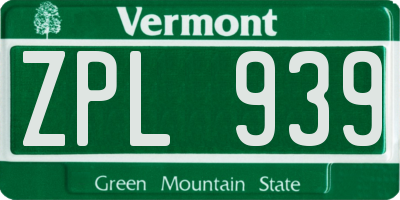 VT license plate ZPL939