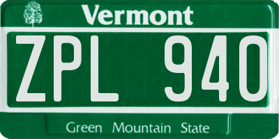 VT license plate ZPL940