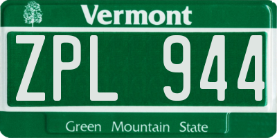 VT license plate ZPL944
