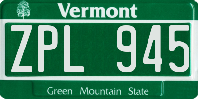 VT license plate ZPL945