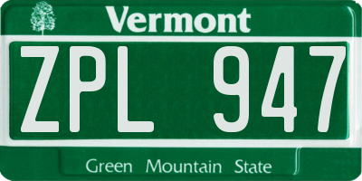 VT license plate ZPL947