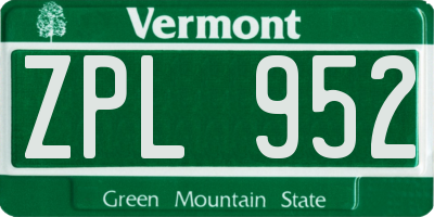 VT license plate ZPL952
