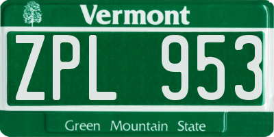 VT license plate ZPL953
