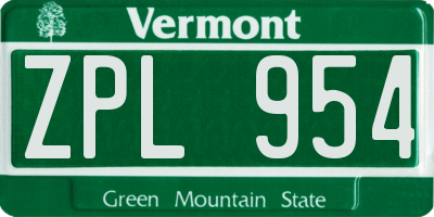 VT license plate ZPL954