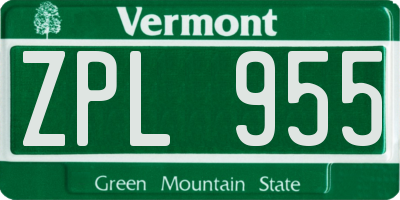 VT license plate ZPL955