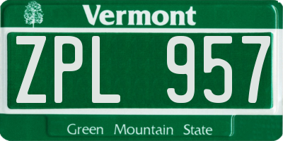 VT license plate ZPL957