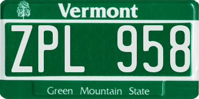 VT license plate ZPL958