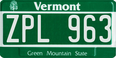 VT license plate ZPL963