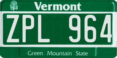 VT license plate ZPL964
