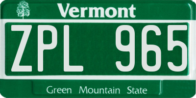 VT license plate ZPL965