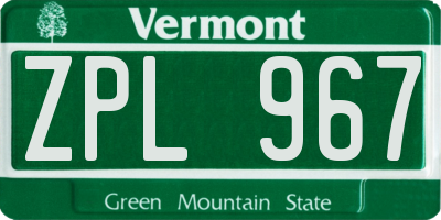 VT license plate ZPL967