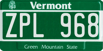 VT license plate ZPL968