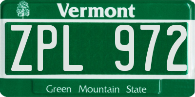VT license plate ZPL972