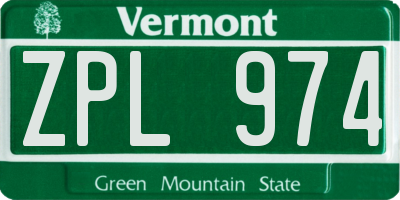 VT license plate ZPL974