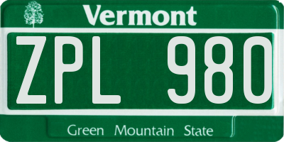 VT license plate ZPL980
