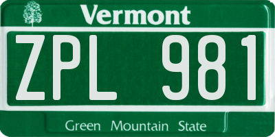 VT license plate ZPL981