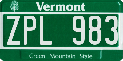VT license plate ZPL983