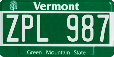 VT license plate ZPL987