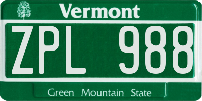 VT license plate ZPL988