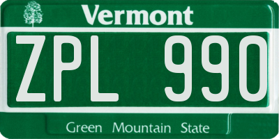 VT license plate ZPL990