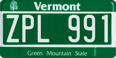 VT license plate ZPL991