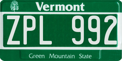VT license plate ZPL992