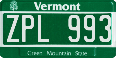 VT license plate ZPL993