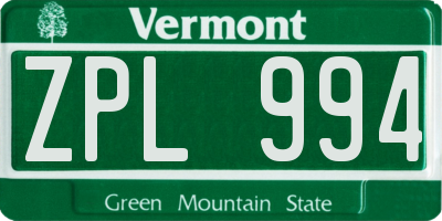 VT license plate ZPL994