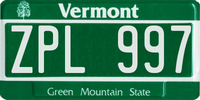 VT license plate ZPL997