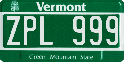 VT license plate ZPL999