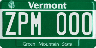VT license plate ZPM000