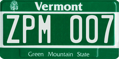 VT license plate ZPM007